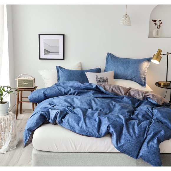 Duvet Cover Set 3PCS with Zipper Closure Modern Printed Comforter Blue - Picture 5 of 6